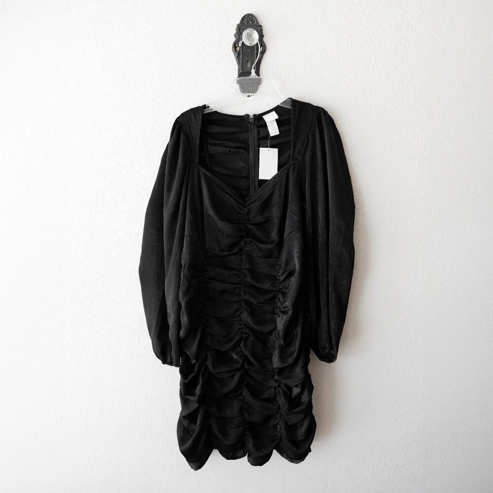 NWT H&M Dress Size Large Black Long Sleeve Gathered Party Cocktail Whimsigoth